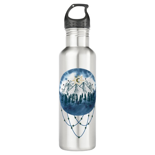 Bouteille D'eau Snowy Mountain Pine Tree Nature Adventure Extérieu (Devant)