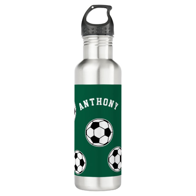 Bouteille D'eau Soccer Green Personalised Kids Back to School (Devant)