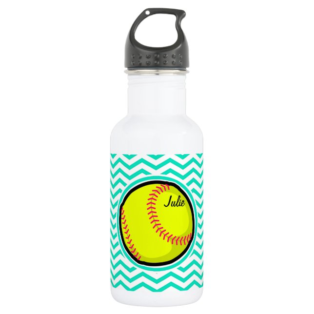 Bouteille D'eau Softball ; Aqua Green Chevron (Devant)