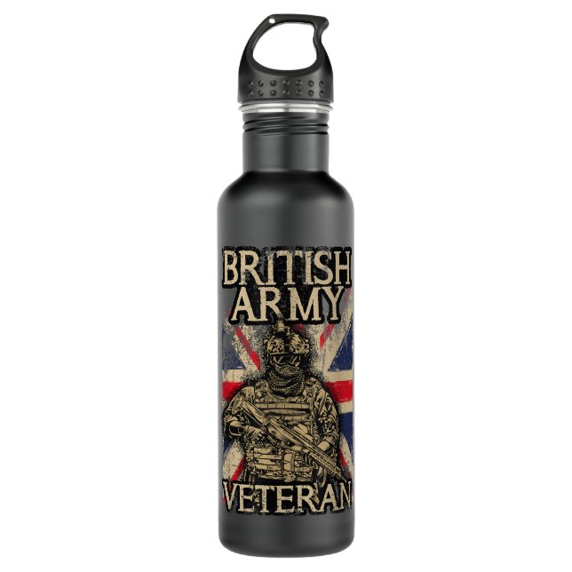 Bouteille D'eau Soldat vétéran de l'armée britannique Union Jack D (Devant)
