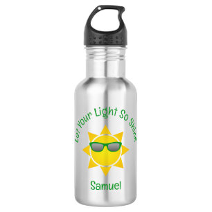 Bouteille D'eau Soleil avec Slogan et Nom Lunettes Vertes