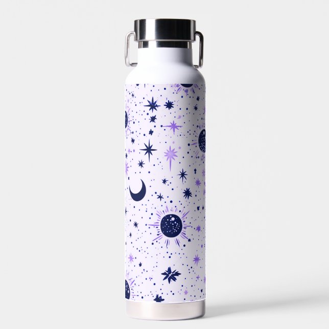 Bouteille D'eau Soleil Lune Étoiles Noir et Violet Céleste (Avant)