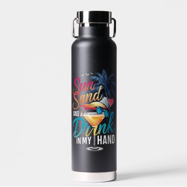 Bouteille D'eau Soleil Sable et une Boisson à la Main Croisière de (Avant)