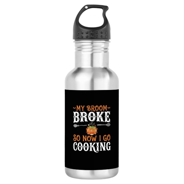 Bouteille D'eau Sorcière d'Halloween Balai de Cuisine Cassé Design (Devant)