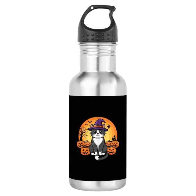 Bouteille D'eau Sorcière d'Halloween Chat Citrouille Lune Concepti (Devant)
