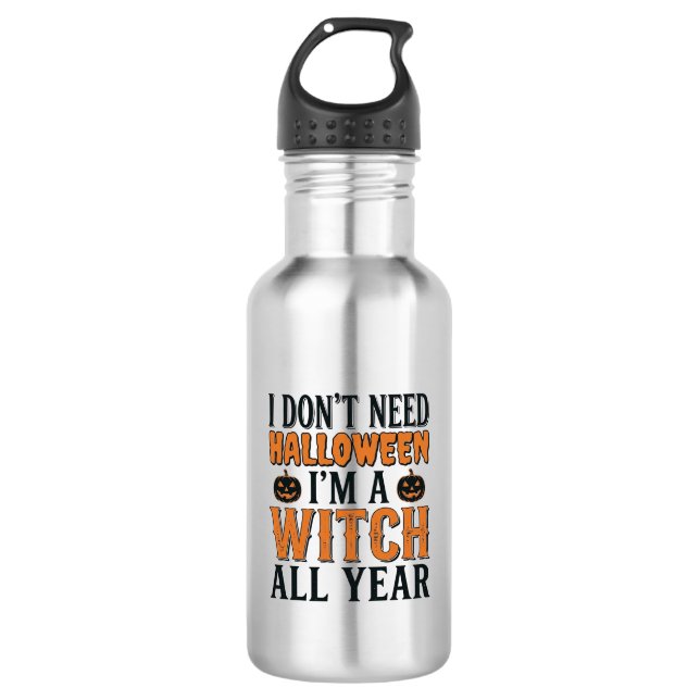 Bouteille D'eau Sorcière drôle toute l'année Typographie Halloween (Devant)