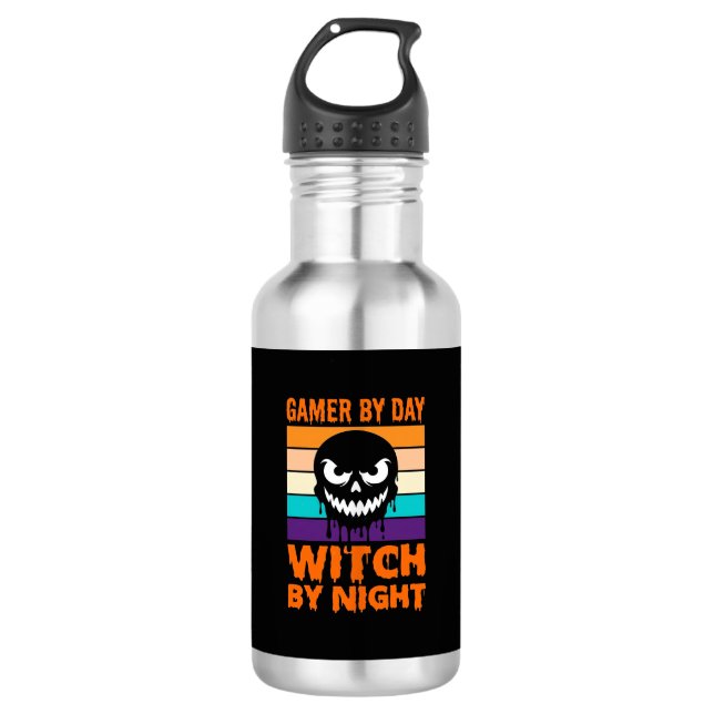 Bouteille D'eau Sorcière Joueuse Halloween Crâne Rétro (Devant)
