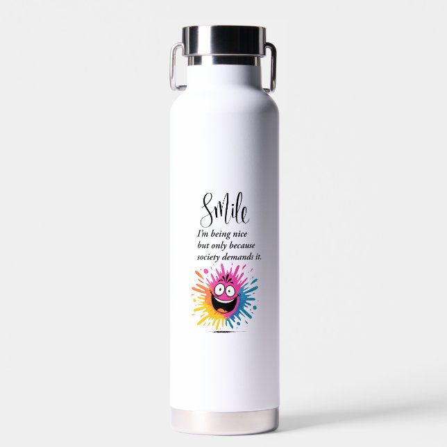 Bouteille D'eau Sourire, conception sociale et sarcastique (Avant)