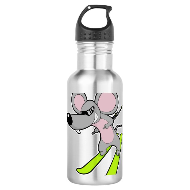 Bouteille D'eau Souris comme skieur avec ski (Devant)