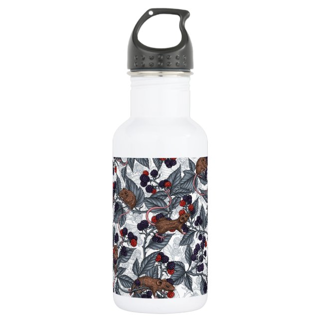 Bouteille D'eau Souris et mûres sur blanc (Devant)