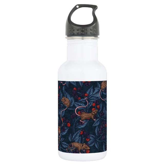 Bouteille D'eau Souris et mûres sur la marine (Devant)