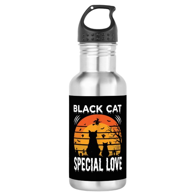 Bouteille D'eau Spécial Chat Noir Halloween Amour Design Gothique (Devant)