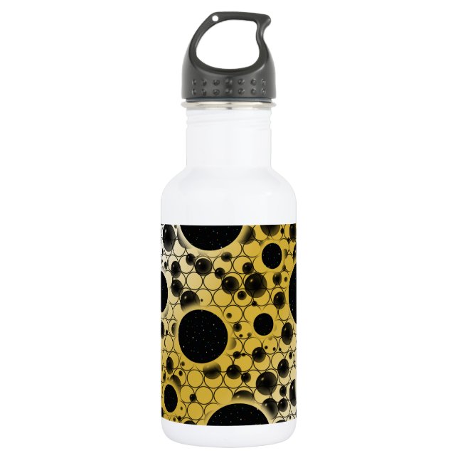 Bouteille D'eau Spots de bulles spatiales - Blanc/Or (Devant)