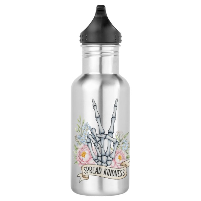 Bouteille D'eau "Spread Kindness" Skeleton Peace Sign – Watercolor (Droite)