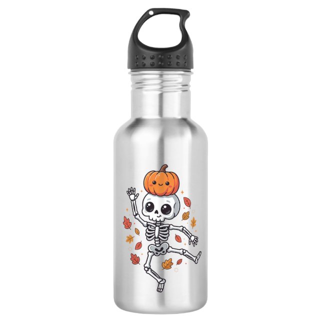 Bouteille D'eau Squelette dansant Halloween mignon avec tête de ci (Devant)