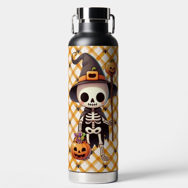 Bouteille D'eau Squelette d'Halloween blanc mignon (Avant)
