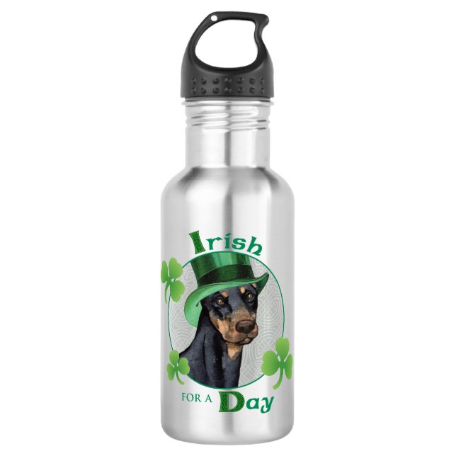 Bouteille D'eau St. Patrick's Day Doberman Pinscher (Devant)