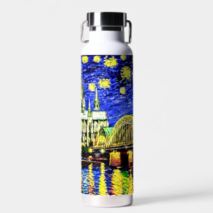 Bouteille D'eau Starry Night Cologne Allemagne Cathédrale