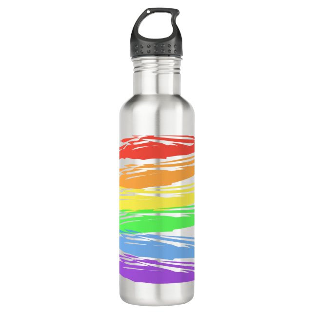Bouteille D'eau Stripes Gay pride horizontales arc-en-ciel (Devant)