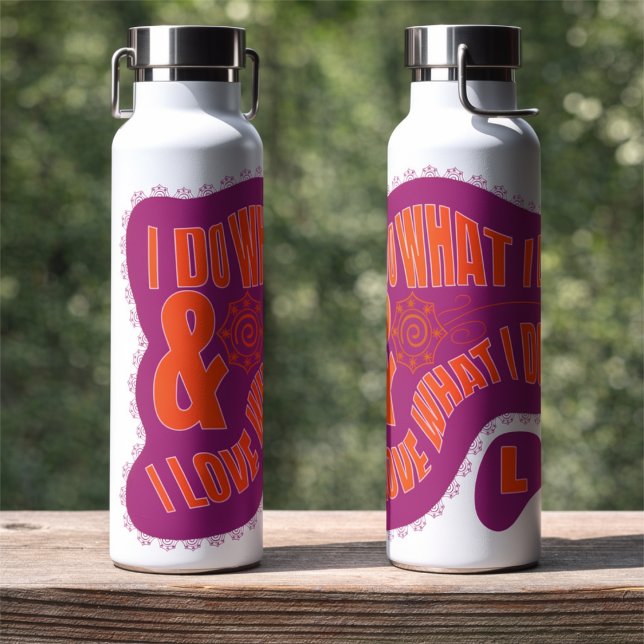 Bouteille D'eau Style étoile rétro violet orange motivant  (Bold purple & orange personal statement bottle is perfect for sharing your thoughts. Custom initial)