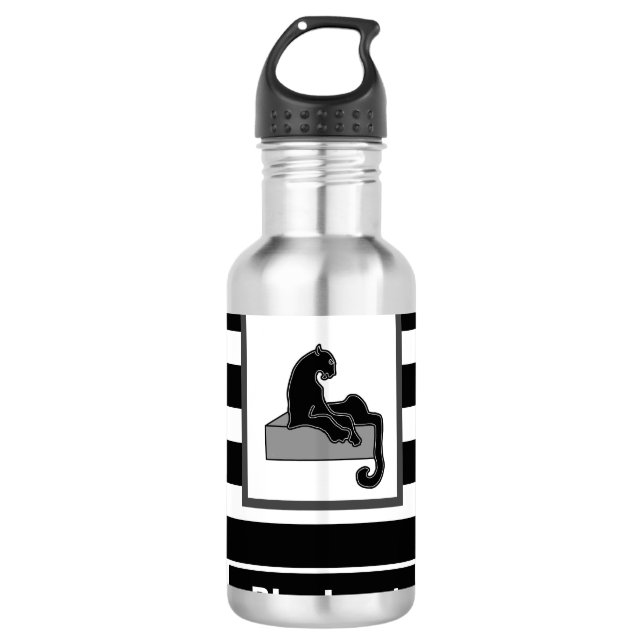 Bouteille D'eau Stylish Black Panther Cat White (Devant)