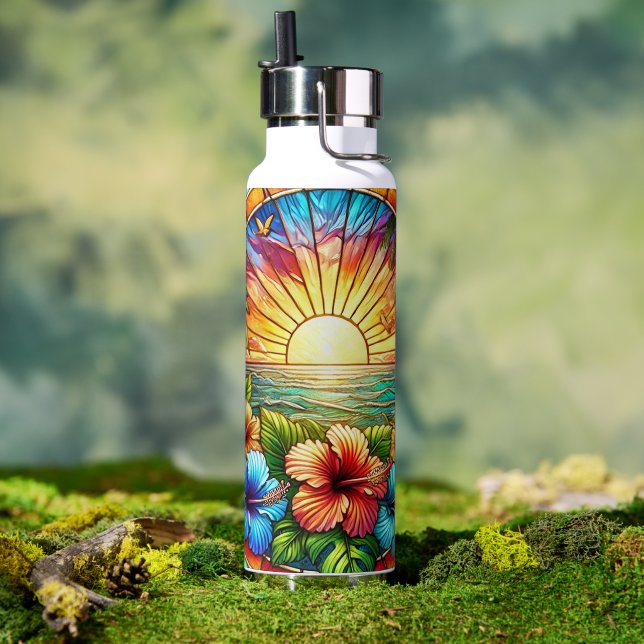 Bouteille D'eau Sunshine et Hibiscus Tropical (Couvercle)