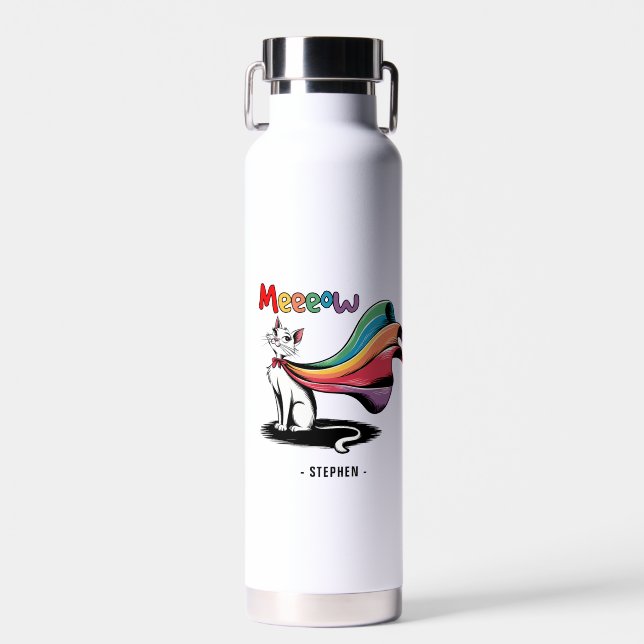 Bouteille D'eau Super Cat Meeeow - Rainbow Cape Pride Cat (Avant)