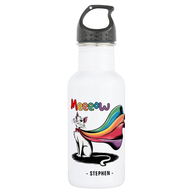 Bouteille D'eau Super Cat Meeeow - Rainbow Cape Pride Cat (Devant)