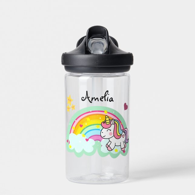 Bouteille D'eau Super Cute Unicorn et Rainbow Personnalisé (Avant)