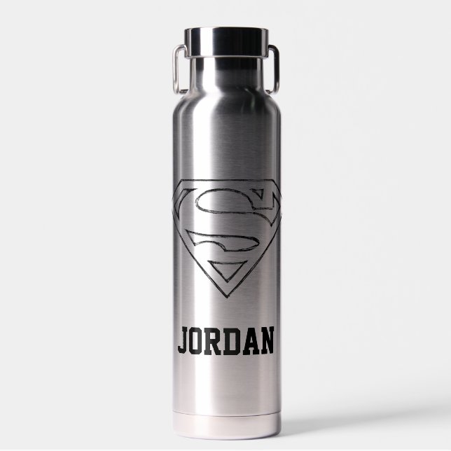 Bouteille D'eau Superman S-Shield | Noir simple | Ajouter Votre No (Avant)