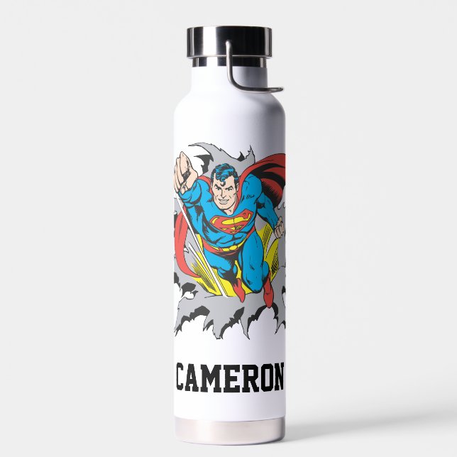 Bouteille D'eau Superman Tears Thru | Ajouter Votre Nom (Gauche)