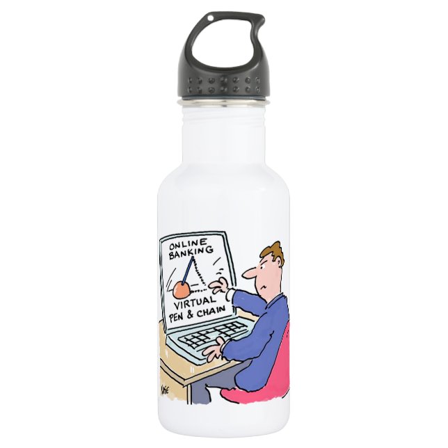 Bouteille D'eau Sur Computer Online Banking Drôle Cartoon (Devant)