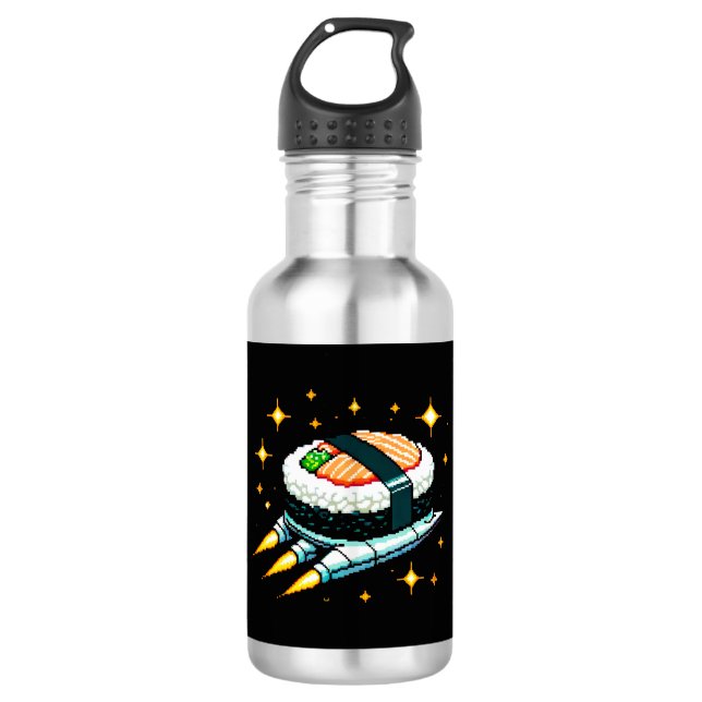 Bouteille D'eau Sushi Spacship Pixel Art Flying Sushi Roll Design (Devant)