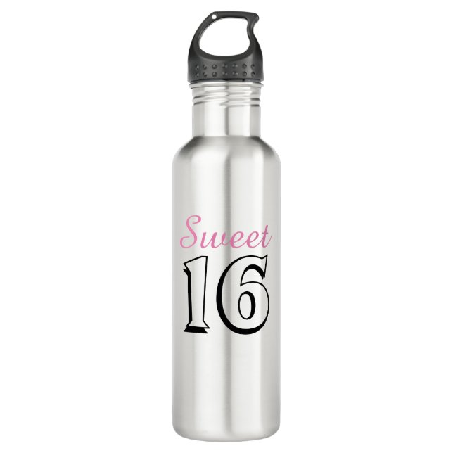 Bouteille D'eau Sweet 16 Moderne Chic Fille rose Anniversaire (Devant)