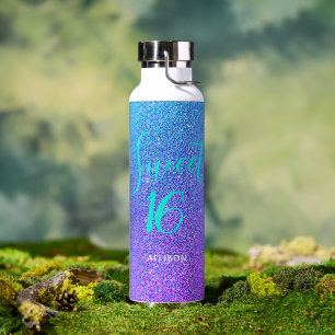 Bouteille D'eau Sweet 16 Purple Turquoise Parties scintillant fill