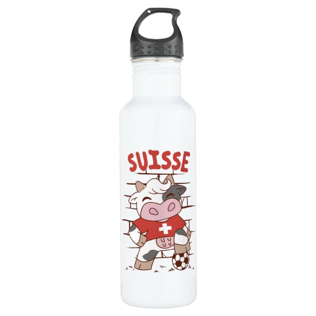 Bouteille D'eau Swiss Soccer Cow Football Fan Switzerland Flag (Devant)