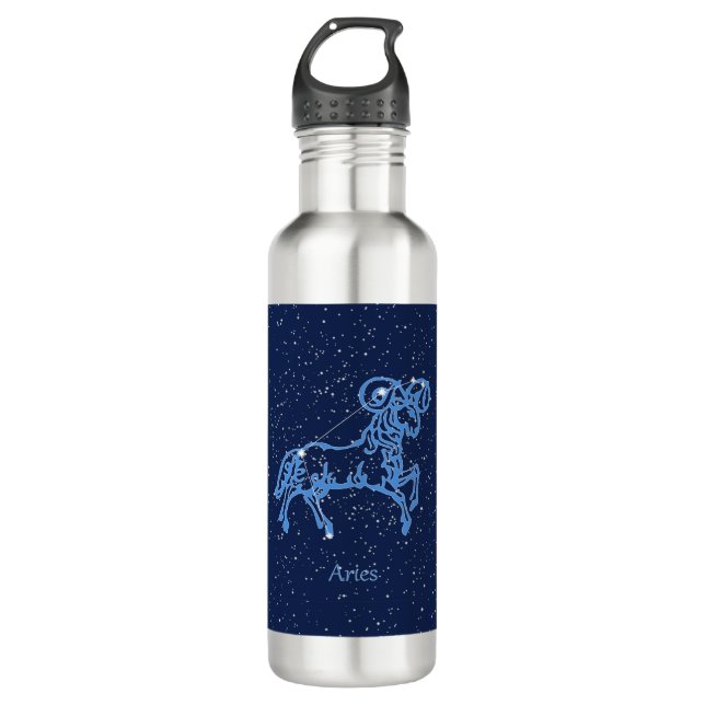 Bouteille D'eau Symbole Aries Constellation et Zodiac avec étoiles (Devant)