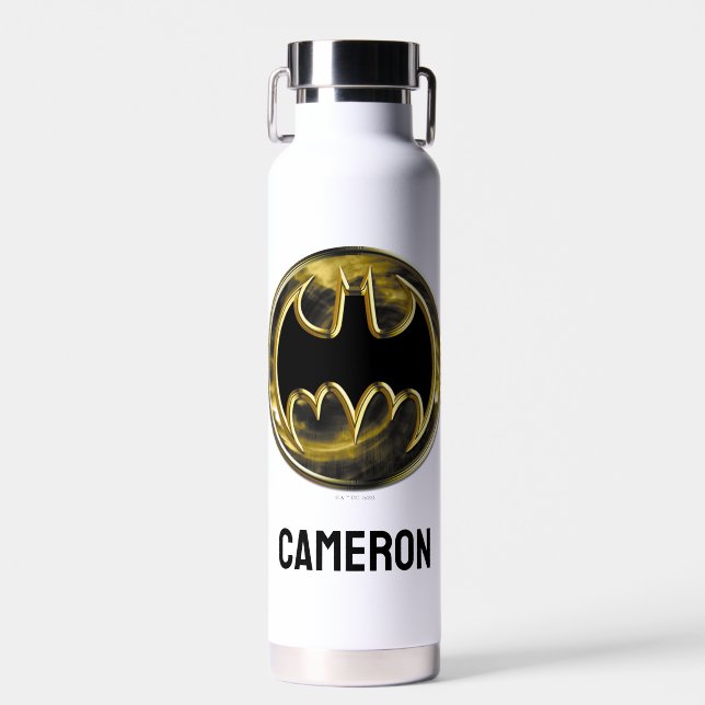 Bouteille D'eau Symbole Batman | Logo Or | Ajouter Votre Nom (Avant)