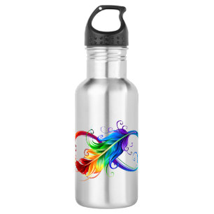Bouteille D'eau Symbole d'infini avec plume arc-en-ciel