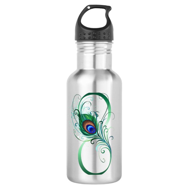 Bouteille D'eau Symbole d'infini avec plume de paon (Devant)