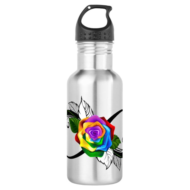 Bouteille D'eau Symbole d'infini avec Rose arc-en-ciel (Devant)
