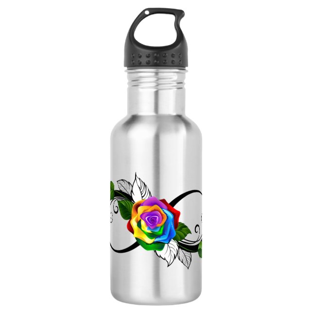 Bouteille D'eau Symbole d'infini avec rose arc-en-ciel (Devant)