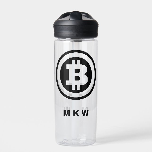 Bouteille D'eau Symbole Logo Bitcoin Noir Monogramme (Extérieur)