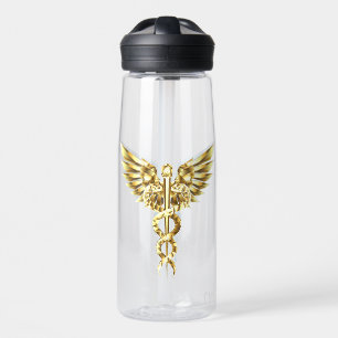 Bouteille D'eau Symbole Polygonal Or Caduceus