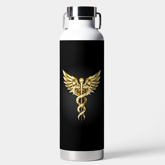 Bouteille D'eau Symbole Polygonal Or Caduceus (Avant)