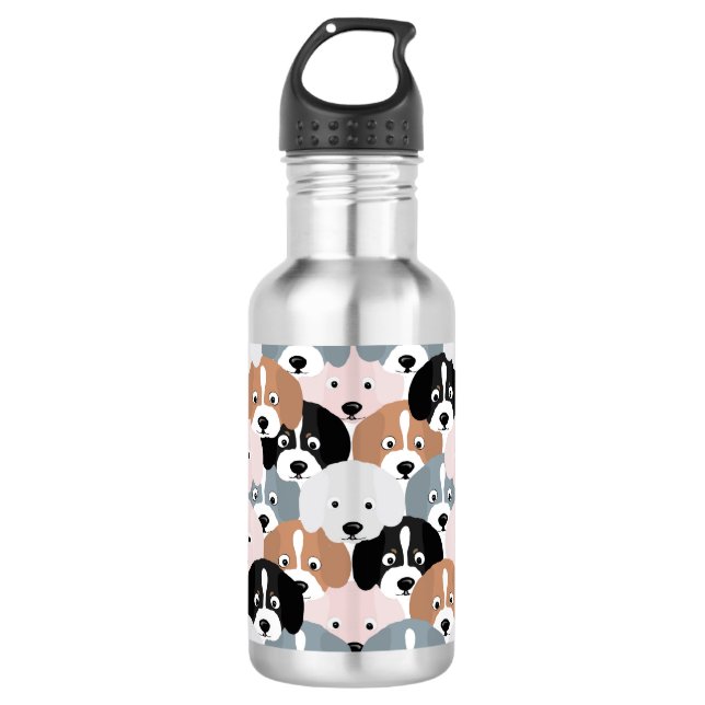 Bouteille D'eau Sympa Chiens Chiens Roses Black Illustration (Devant)