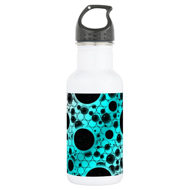 Bouteille D'eau Taches de bulle spatiale - Blanc/Cyan (Devant)
