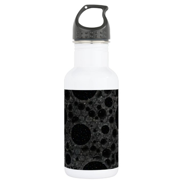 Bouteille D'eau Taches de bulle spatiale - Paillettes noires (Devant)