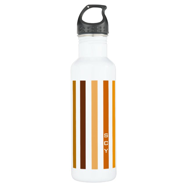 Bouteille D'eau Tan Brown Orange Vertical Stripes Monogramme (Devant)