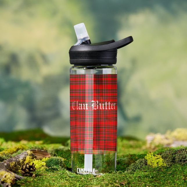 Bouteille D'eau Tartan du beurre de clan et texte personnalisé (Extérieur)